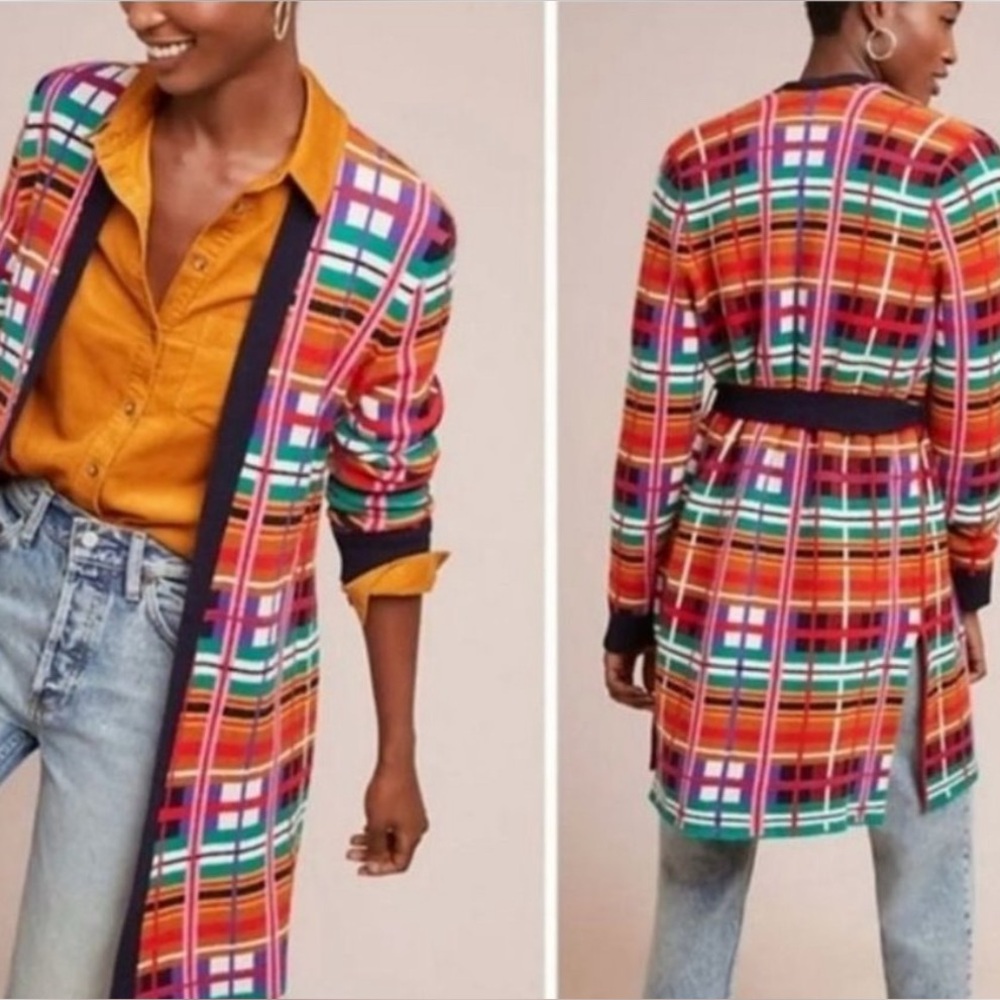 Moth Anthropologie Williston Plaid Longline Cardigan